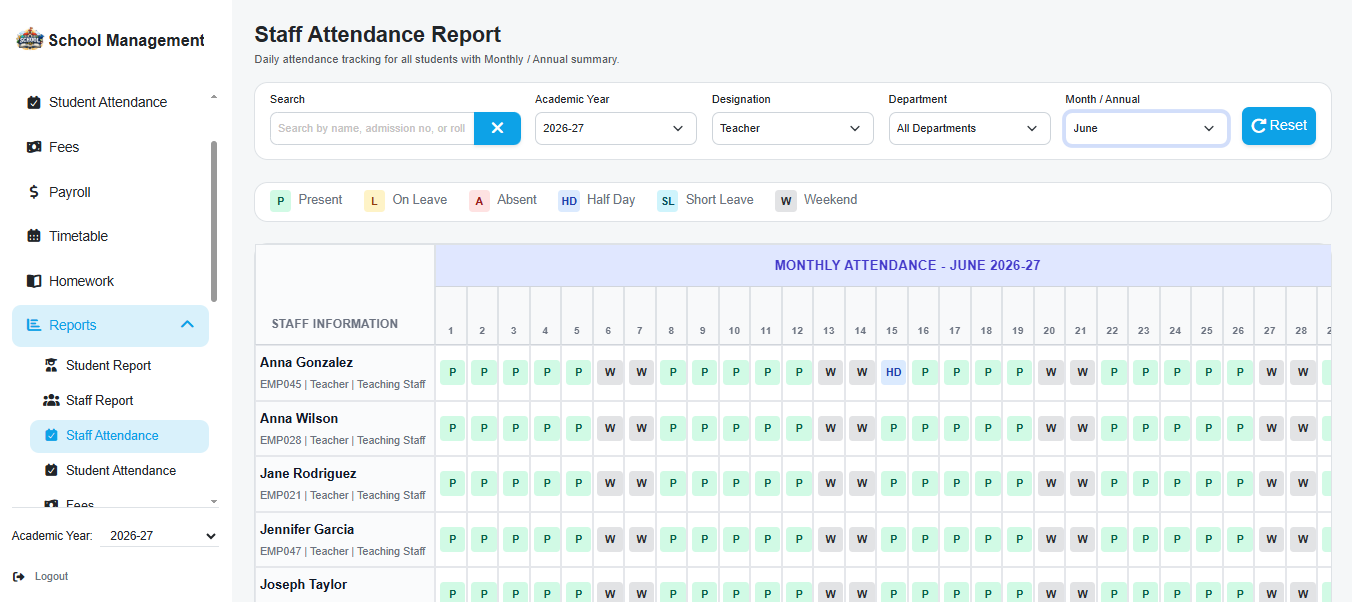 Attendance Management Screenshot